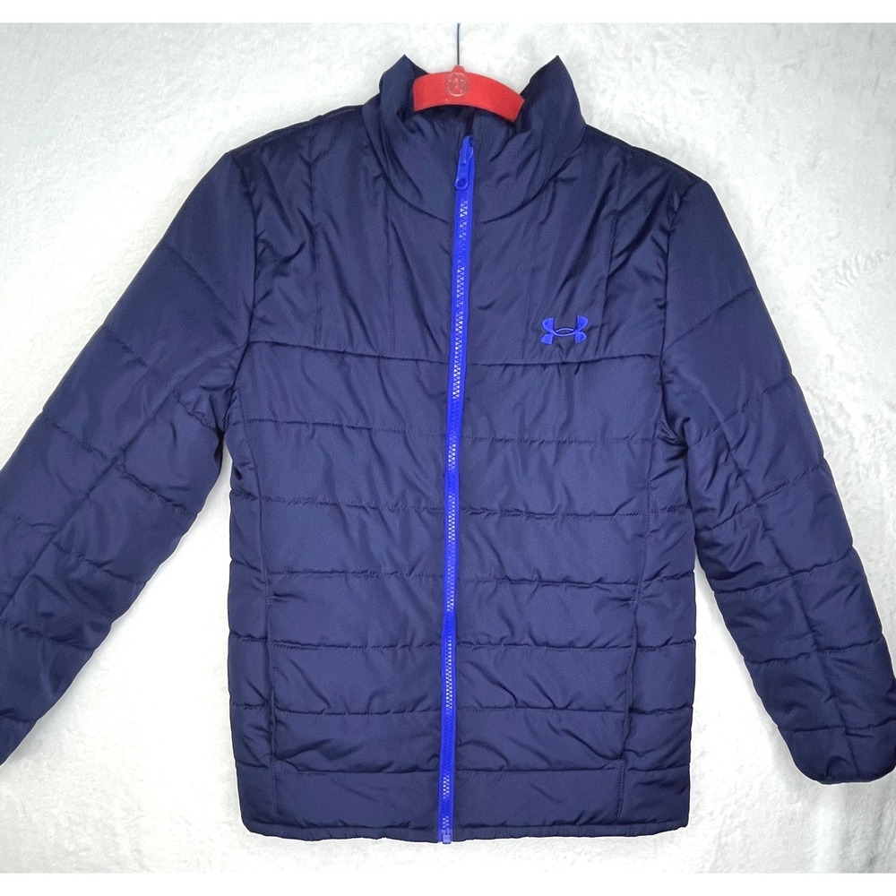 Under Armour Youth Medium Puffer Jacket ColdGear Insulated Blue Full Zip Coat